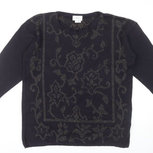 Next Womens Black Wool Blend Glitter Floral Pullover Jumper Size M