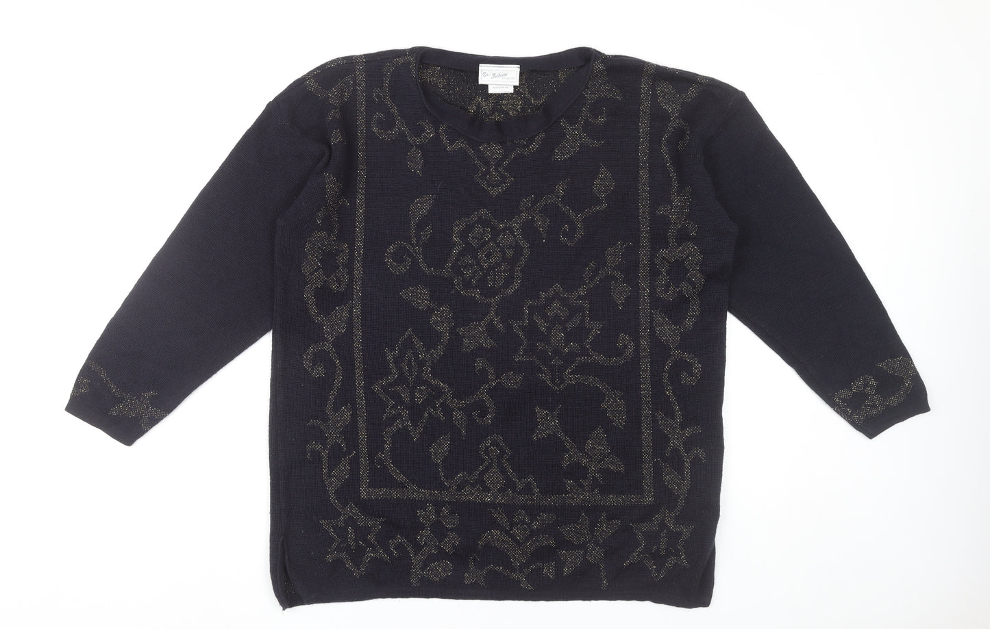 Next Womens Black Wool Blend Glitter Floral Pullover Jumper Size M