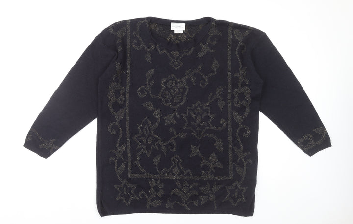 Next Womens Black Wool Blend Glitter Floral Pullover Jumper Size M