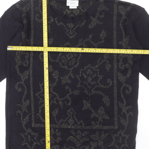 Next Womens Black Wool Blend Glitter Floral Pullover Jumper Size M