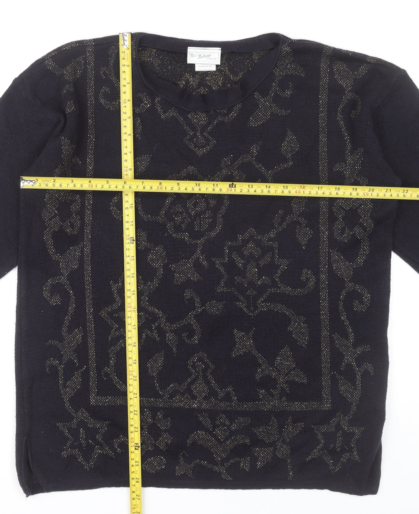 Next Womens Black Wool Blend Glitter Floral Pullover Jumper Size M