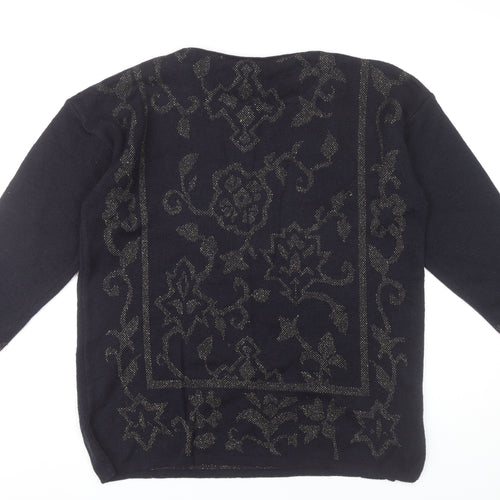 Next Womens Black Wool Blend Glitter Floral Pullover Jumper Size M