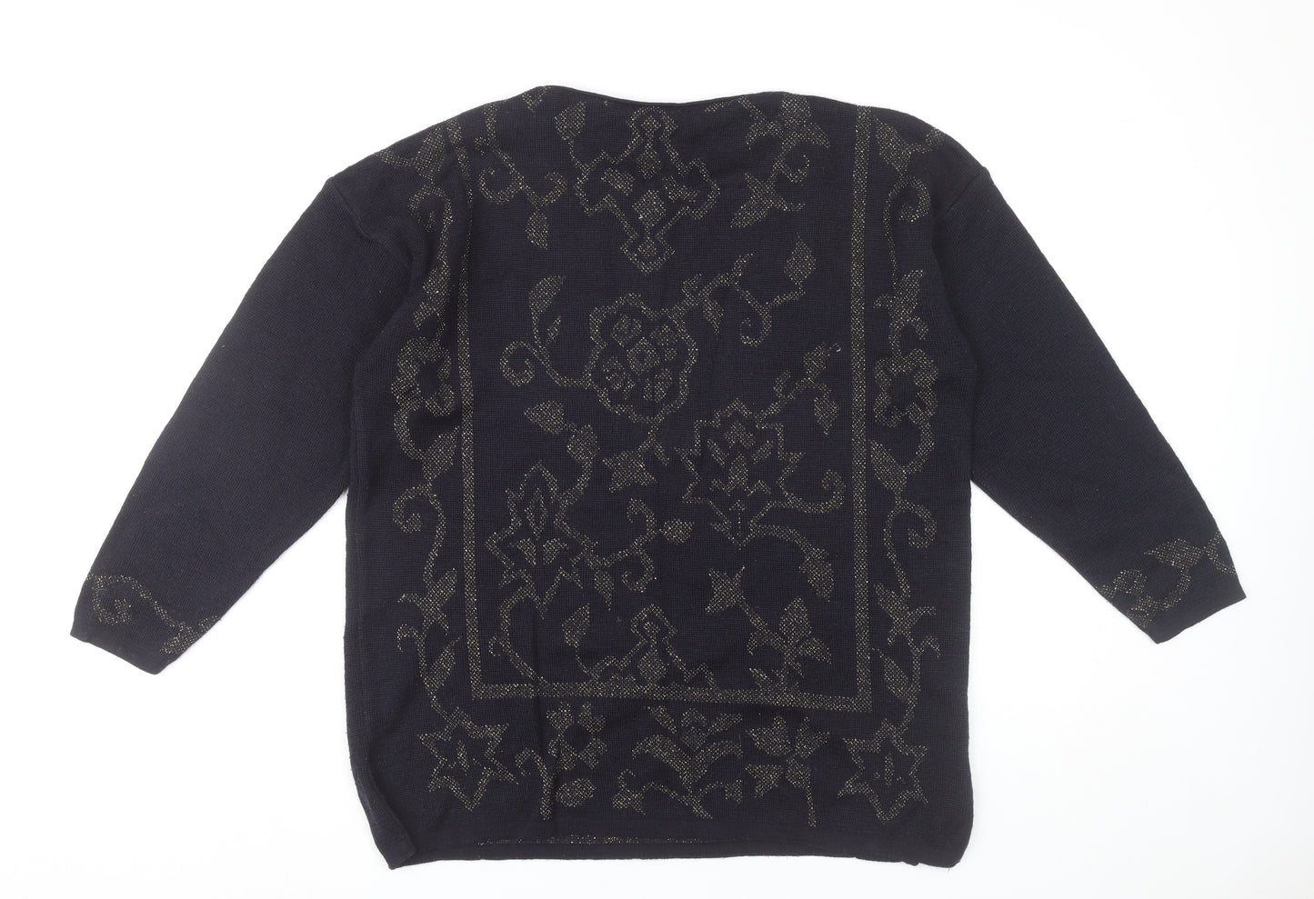 Next Womens Black Wool Blend Glitter Floral Pullover Jumper Size M