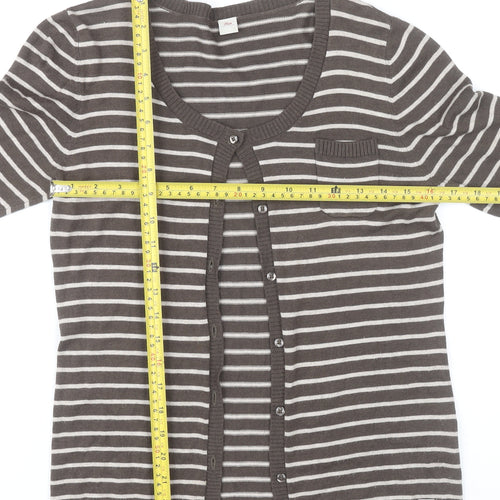 s.Oliver Women’s Brown Striped Cardigan Size 10 Scoop Neck Knit