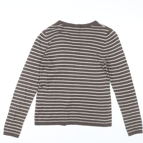 s.Oliver Women’s Brown Striped Cardigan Size 10 Scoop Neck Knit