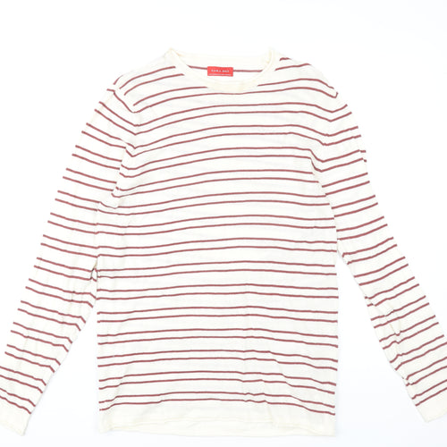 Zara Man Men's White Striped Cotton Pullover Jumper Size M