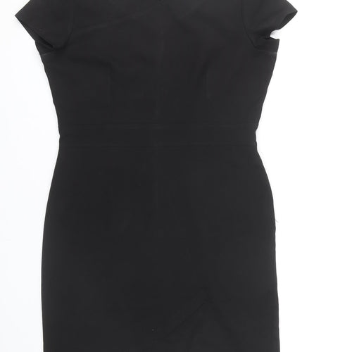 La Beeby Women Black Size 12 V-Neck Sheath Work Dress