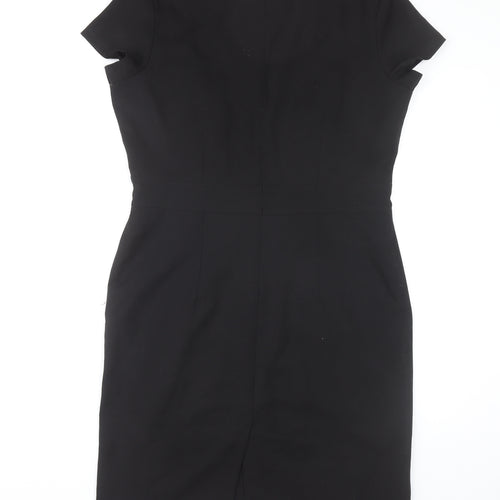La Beeby Women Black Size 12 V-Neck Sheath Work Dress