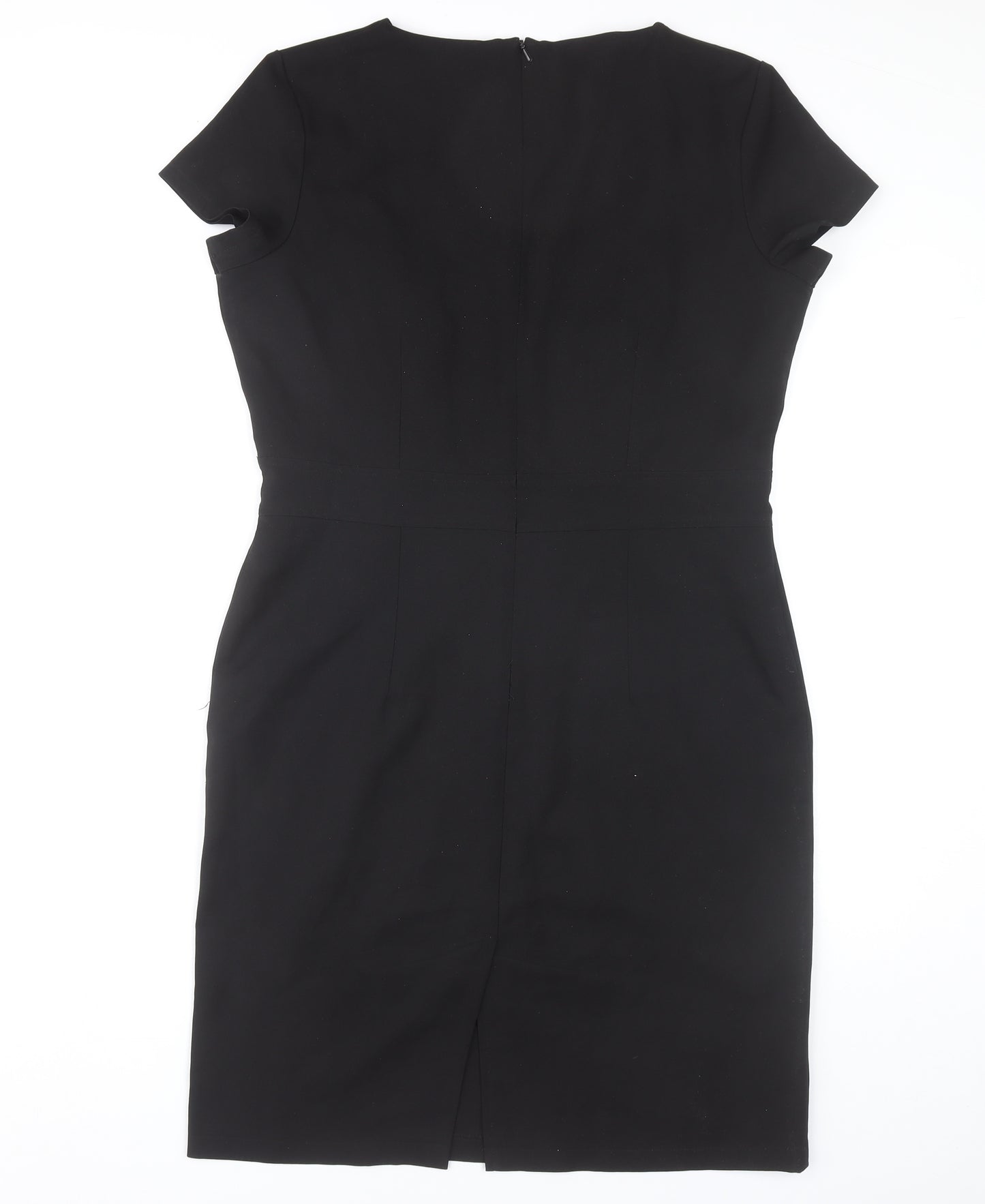 La Beeby Women Black Size 12 V-Neck Sheath Work Dress