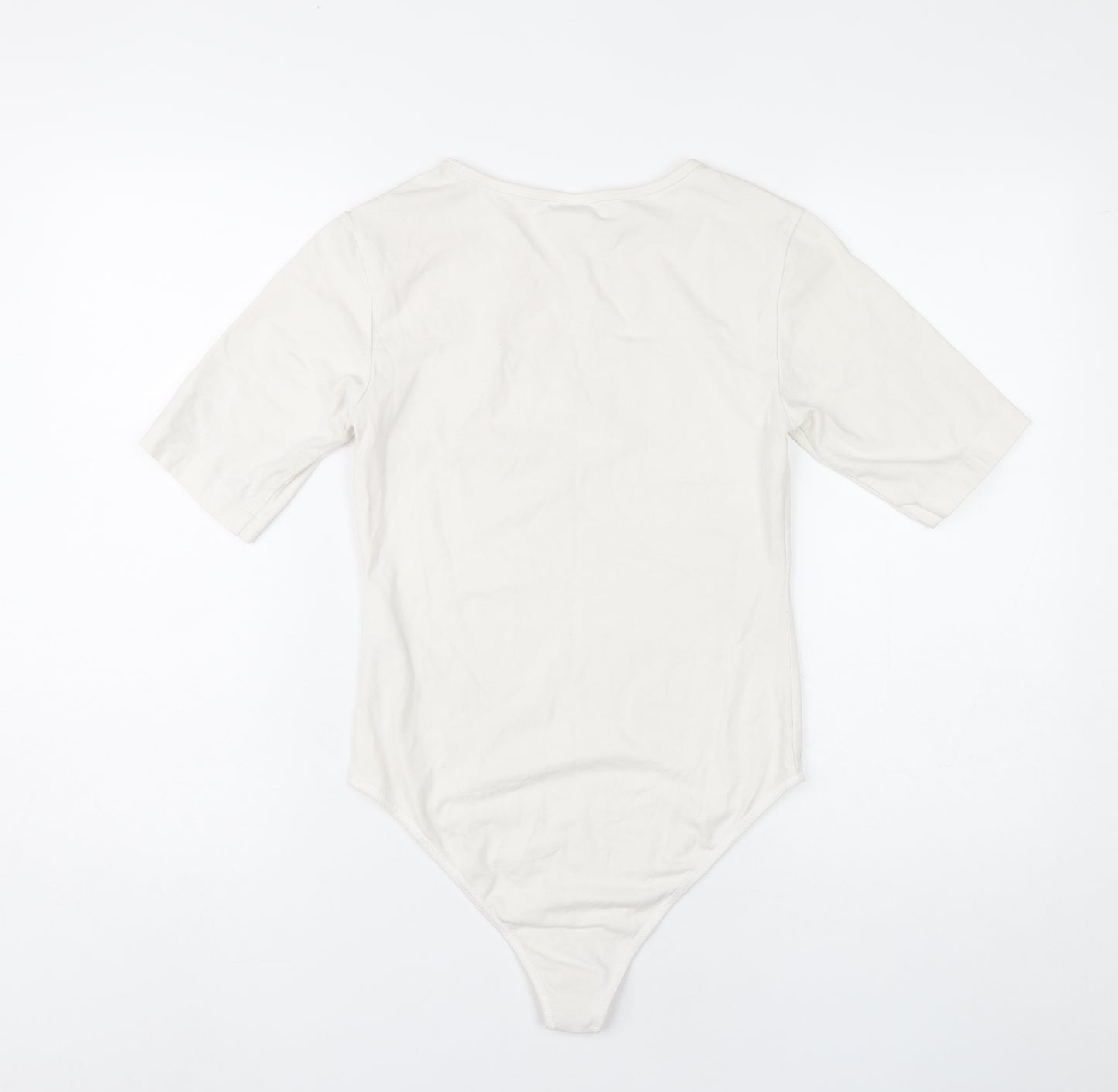 Champion Women Ivory Bodysuit L Scoop Neck Logo Cotton Stretch