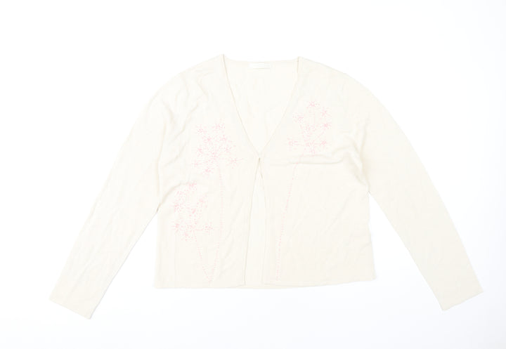 Marks and Spencer Womens Ivory Floral Embroidered Cardigan Size 16