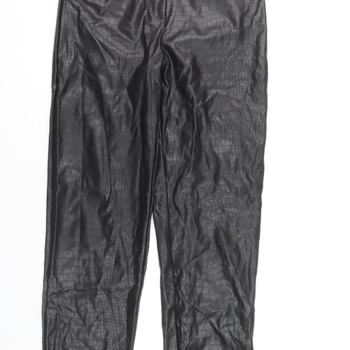 Tu Women’s Black Croc Effect Faux Leather High Rise Straight Trousers Size 8