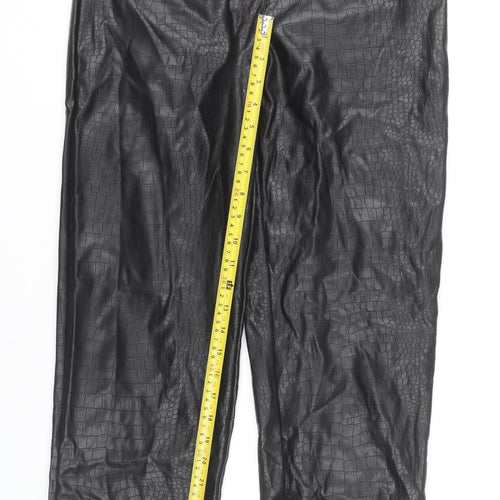 Tu Women’s Black Croc Effect Faux Leather High Rise Straight Trousers Size 8