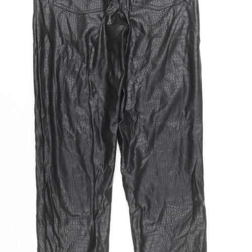 Tu Women’s Black Croc Effect Faux Leather High Rise Straight Trousers Size 8