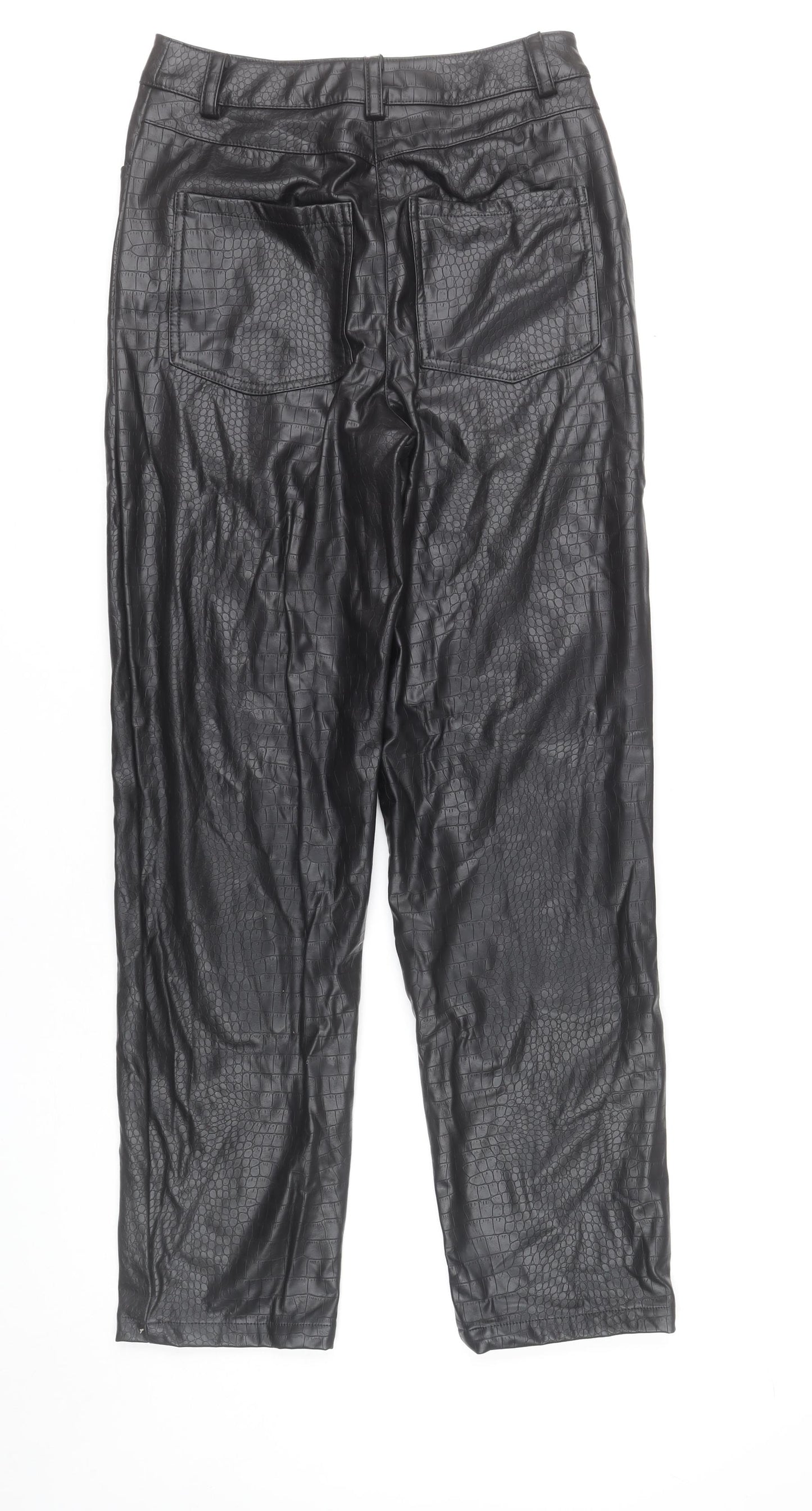 Tu Women’s Black Croc Effect Faux Leather High Rise Straight Trousers Size 8