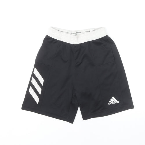Adidas Boys Black 11-12 Years Athletic Sports Shorts Breathable Pockets