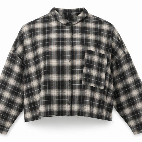 Boohoo Women Black Checked Cropped Button-Up Shirt UK 12