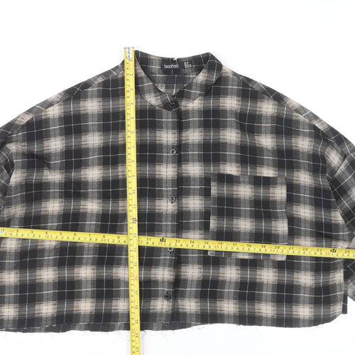 Boohoo Women Black Checked Cropped Button-Up Shirt UK 12