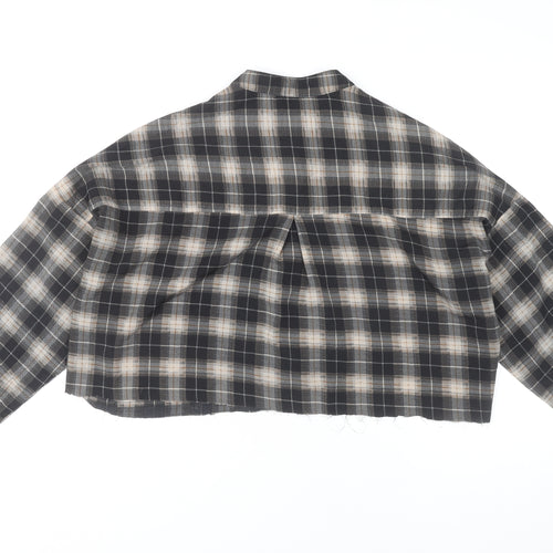 Boohoo Women Black Checked Cropped Button-Up Shirt UK 12