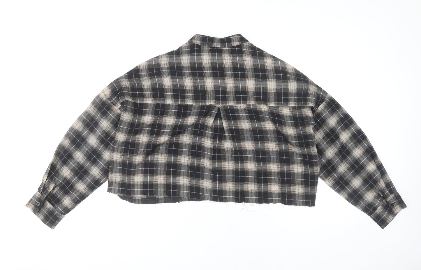 Boohoo Women Black Checked Cropped Button-Up Shirt UK 12