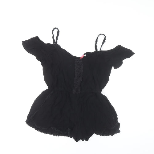 River Island Women’s Black Lace Trim Viscose Off Shoulder Playsuit UK 12