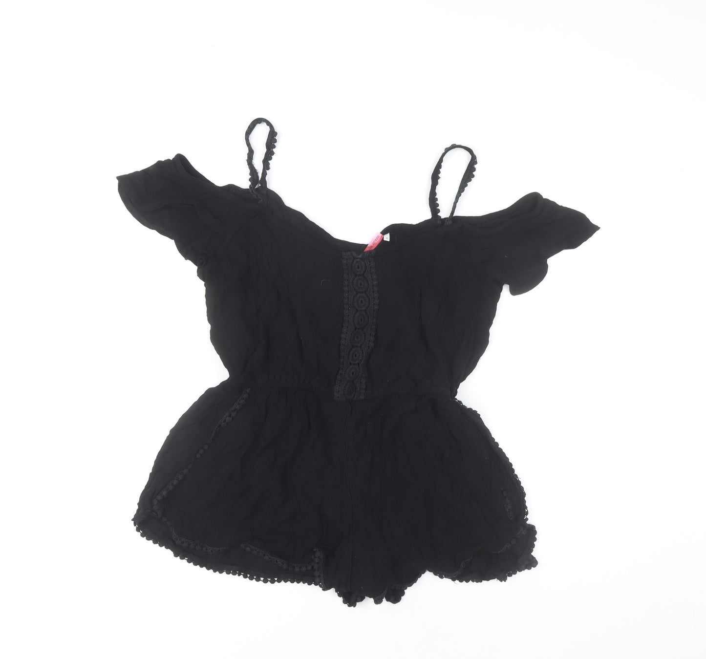 River Island Women’s Black Lace Trim Viscose Off Shoulder Playsuit UK 12