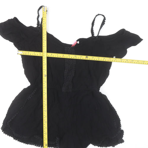 River Island Women’s Black Lace Trim Viscose Off Shoulder Playsuit UK 12
