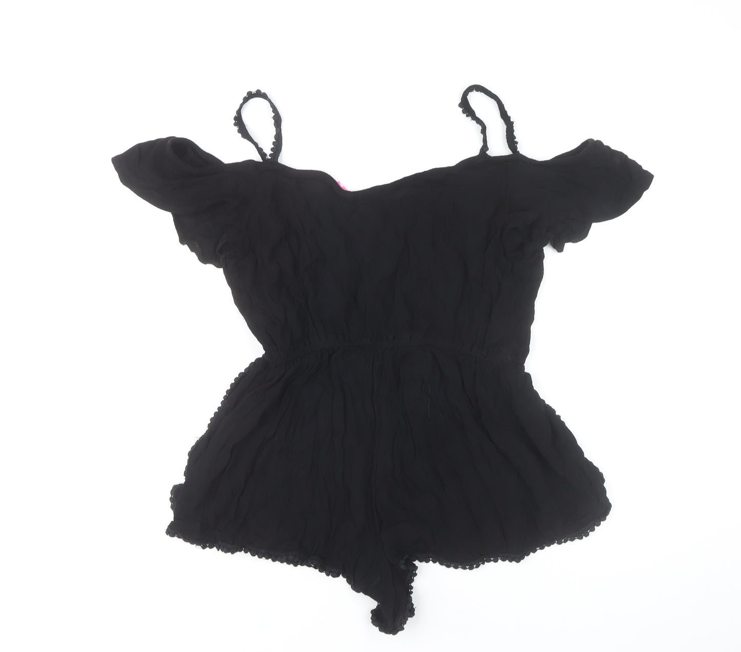 River Island Women’s Black Lace Trim Viscose Off Shoulder Playsuit UK 12