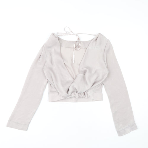 Miss Selfridge Women Beige Wrap Blouse UK 6 Long Sleeve Polyester