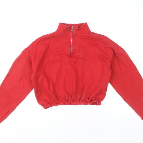 Pull&Bear Women Red Pullover Sweatshirt Size 12 1/4 Zip High Neck