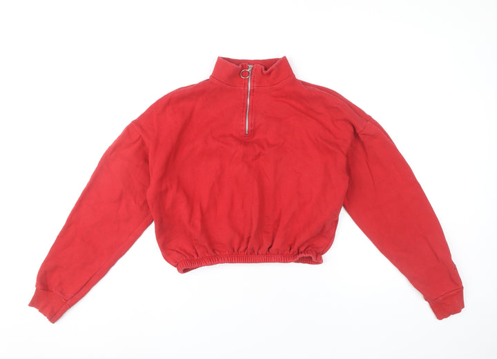 Pull&Bear Women Red Pullover Sweatshirt Size 12 1/4 Zip High Neck