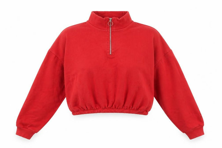 Pull&Bear Women Red Pullover Sweatshirt Size 12 1/4 Zip High Neck