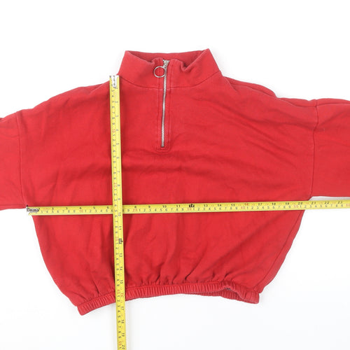 Pull&Bear Women Red Pullover Sweatshirt Size 12 1/4 Zip High Neck
