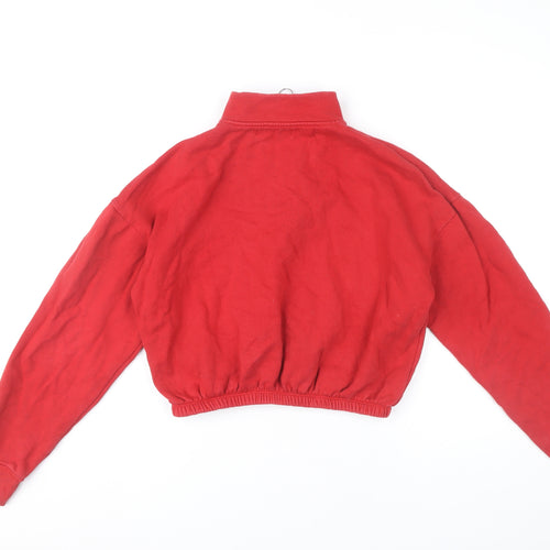 Pull&Bear Women Red Pullover Sweatshirt Size 12 1/4 Zip High Neck