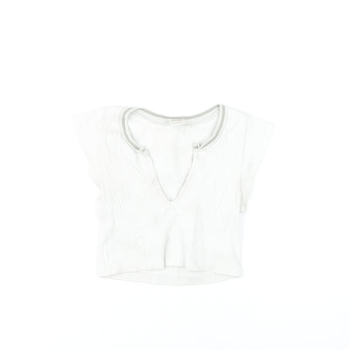 Urban Outfitters Women White XS Cropped Slim Fit T-Shirt