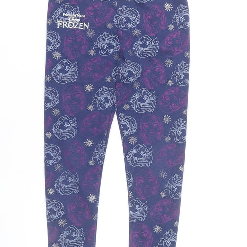 Disney Frozen Girls Blue Leggings 6-7 Years Ankle Length Stretch
