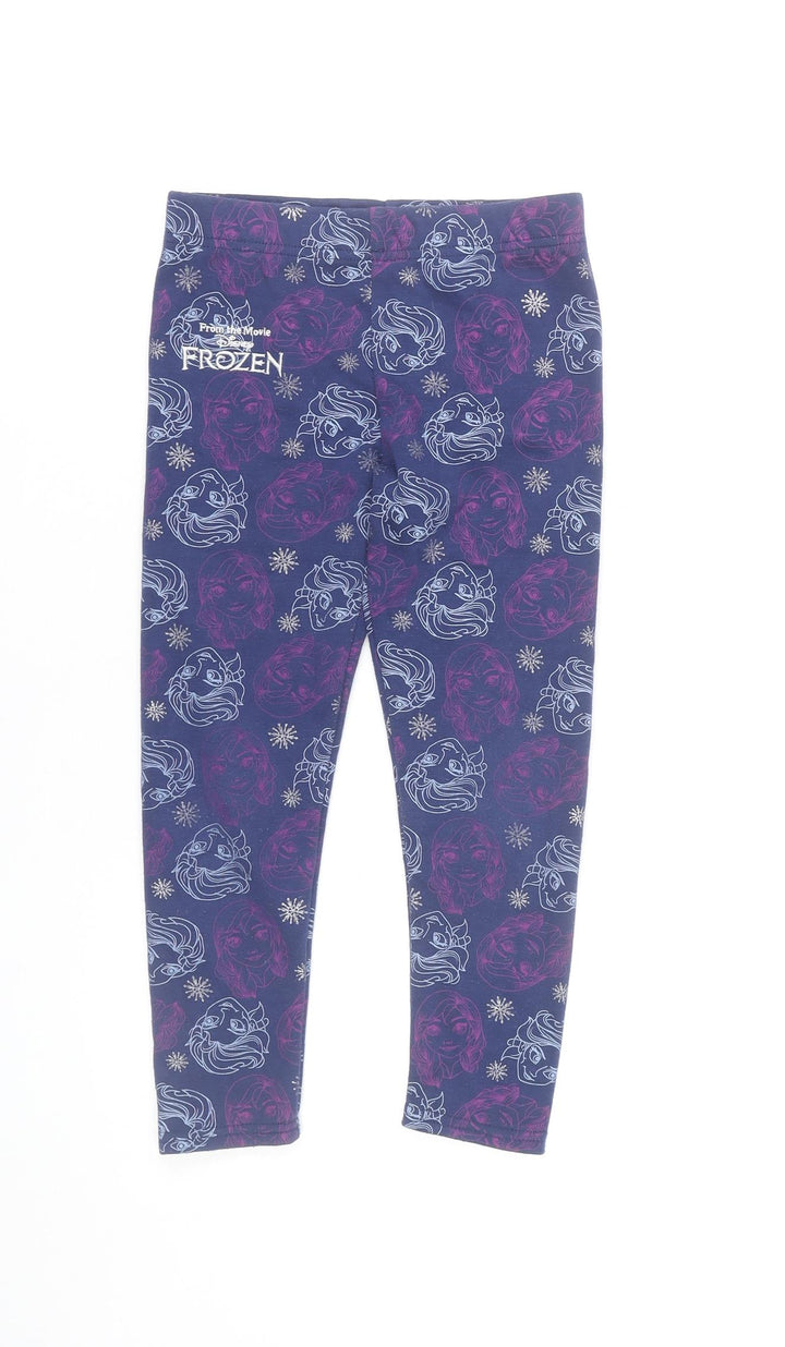 Disney Frozen Girls Blue Leggings 6-7 Years Ankle Length Stretch