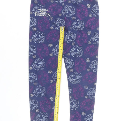 Disney Frozen Girls Blue Leggings 6-7 Years Ankle Length Stretch