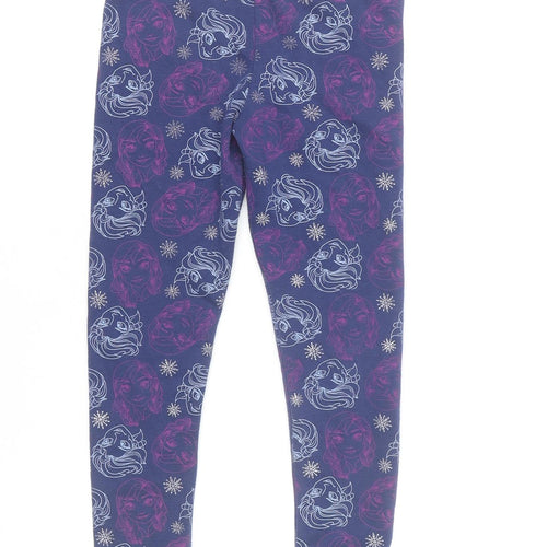 Disney Frozen Girls Blue Leggings 6-7 Years Ankle Length Stretch