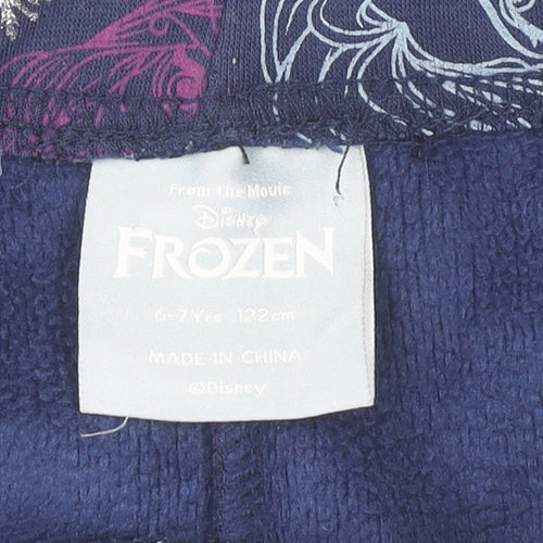 Disney Frozen Girls Blue Leggings 6-7 Years Ankle Length Stretch