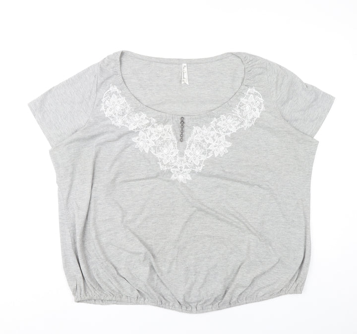 Bm Women Grey XL Scoop Neck Embroidered T-Shirt