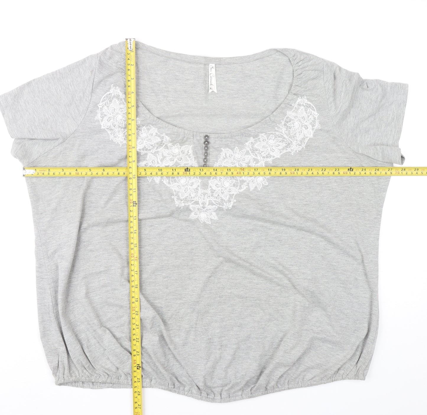 Bm Women Grey XL Scoop Neck Embroidered T-Shirt