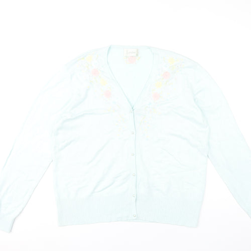 Jumper Womens Blue Floral Embroidered Cardigan XL Viscose Blend