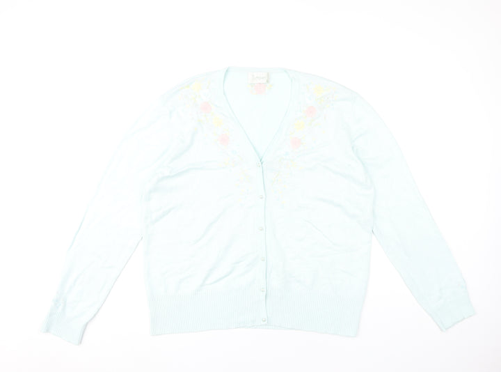 Jumper Womens Blue Floral Embroidered Cardigan XL Viscose Blend
