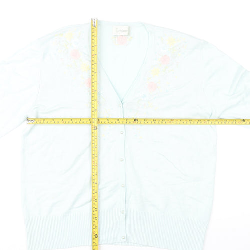Jumper Womens Blue Floral Embroidered Cardigan XL Viscose Blend