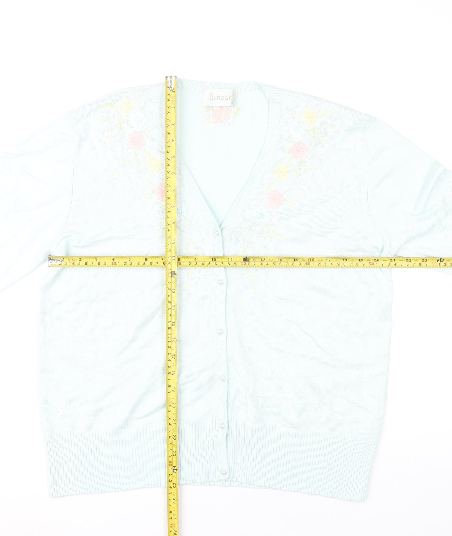 Jumper Womens Blue Floral Embroidered Cardigan XL Viscose Blend