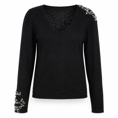 Zara Women’s Black Beaded V-Neck Knit Jumper Size S