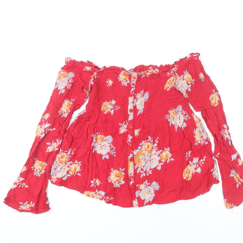 Pins and Needles Women’s Red Floral Off Shoulder Blouse XS Boho Style