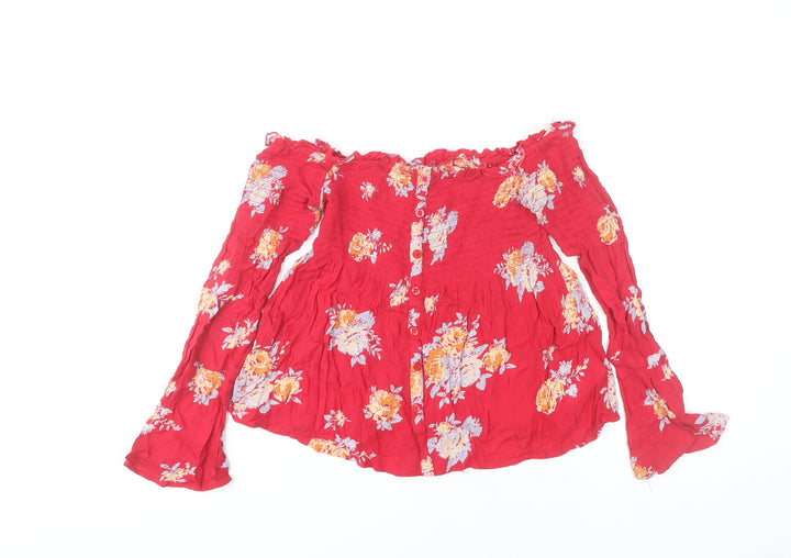 Pins and Needles Women’s Red Floral Off Shoulder Blouse XS Boho Style