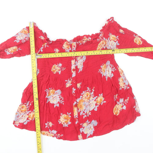 Pins and Needles Women’s Red Floral Off Shoulder Blouse XS Boho Style